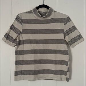 Zara Beige and Black Striped Mockneck Top